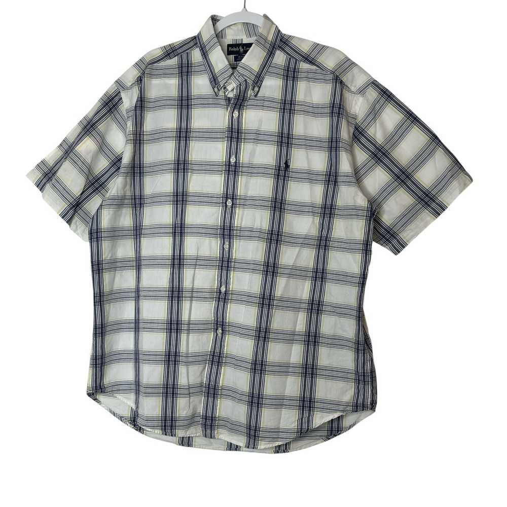 Ralph Lauren Shirt Mens Large Plaid Short Sleeve Classic Button Down Casual